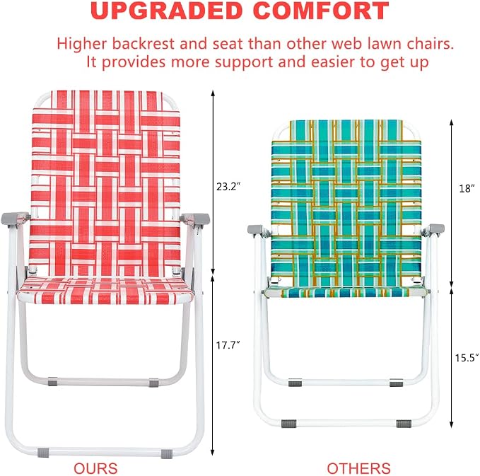 VINGLI Patio Lawn Webbed Folding Chairs Set of 4, Outdoor Beach Chair Portable - Image 3