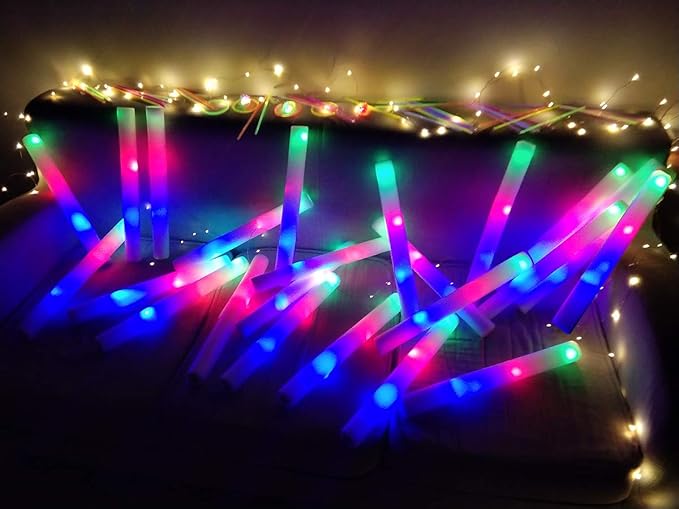 Glow Sticks Bulk - 24 Pcs LED Foam Sticks Glow Batons with 3 Modes Flashing Effect, Glow in The Dark Party Supplies for Party Wedding Birthday Concert Halloween Christmas