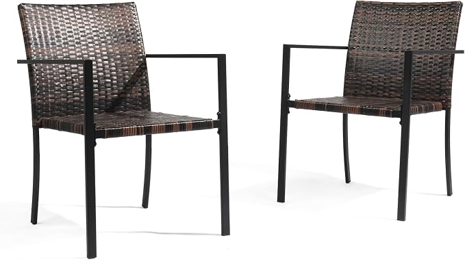 VINGLI Stackable Wicker Chairs Outdoor Dining Chairs Set of 2, All-Weather by VINGLI