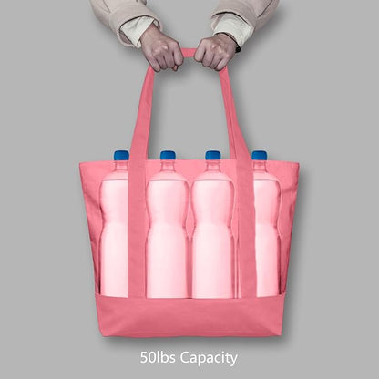 TOPDesign 1-Pack Canvas Tote Bag with an External Pocket, Reusable Grocery Shopping Bag, Top Zipper Closure, Daily Essentials (Rose Pink)