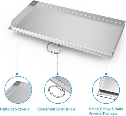 Stanbroil Cast Stainless Steel Replacement Cooking Griddle with Handle for Camp Chef SG60, Fits Camp Chef 14” 2 Burner Stove Cooking System and Other Similar Grills