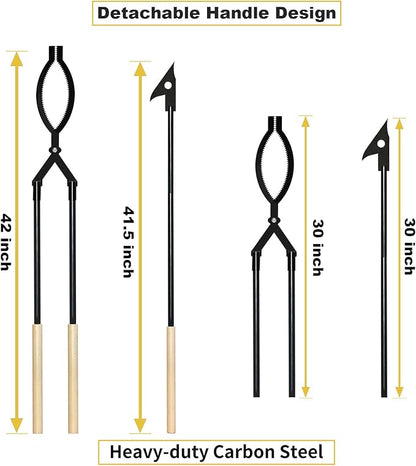 42" Fire Tongs Firewood Log Grabbers and Fire Poker Set, Portable Detachable Heavy Duty Large Fire Tongs Fire Poker Tools Set for Fire Pit, Fireplace, Camping, Bonfires Outdoor/Indoor