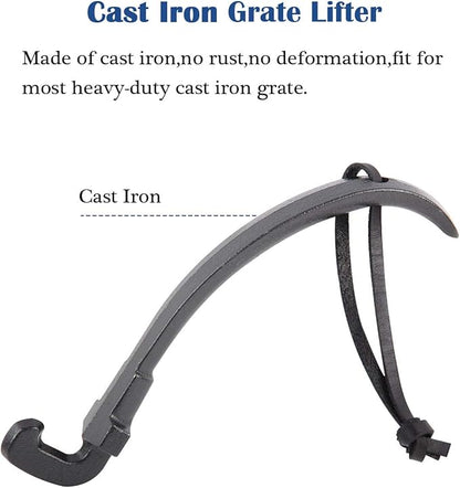 KAMaster Grill Grate Lifter Cast Iron Cooking Grid Lifter Kamado Grill Accessories Compatible with Big Green Egg,Primo Kamado Charcoal Grill Smoker Set for Moving Hot Plate