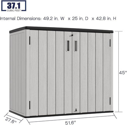KINYING Outdoor Horizontal Storage Sheds,37 Cu.ft Outdoor Storage Cabinet Waterproof Resin Tool Storage Box for Lawn Mower,Garden Tools and Patio Furniture, Lockable (Grey)