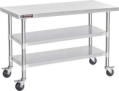 DuraSteel Stainless Steel Work Table 30" x 60" x 34" Height w/ 4 Caster Wheels - Food Prep Commercial Grade Worktable - NSF Certified - Good for Restaurant, Business, Warehouse, Home, Kitchen, Garage