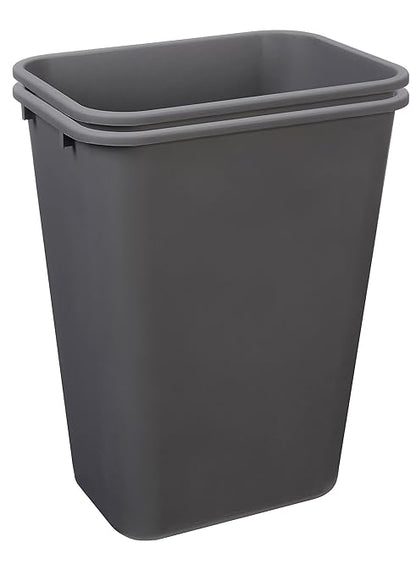Amazon Basics Rectangular Commercial Office Wastebasket, 10 gallon (Pack of 2), Grey