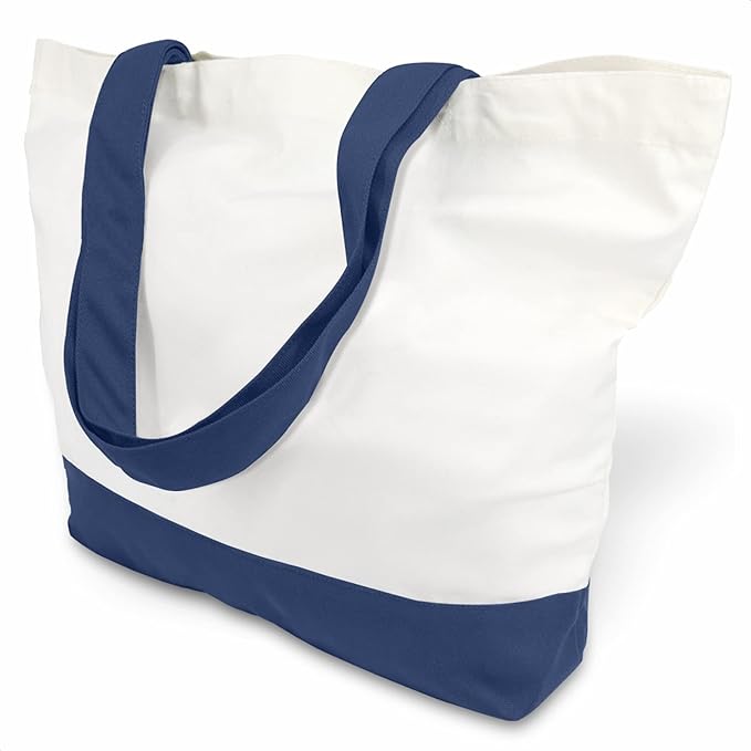 TOPDesign 1-Pack Super Strong Large 12oz Cotton Canvas Tote Bag, Reusable Grocery Shopping Cloth Bag, Fashionable Two-Tone Totes for Crafts, DIY Your Creative Designs