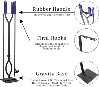 Heavy Duty Fire Pit Tools Set with 40" Fire Poker and Log Grabber Wrought Iron Large Fireplace Tool Set with Metal Stand,Solid Steel Firewood Grabber for Campfire Backyard Bonfire Indoor&Outdoor Use