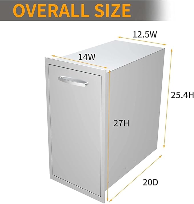 Outdoor Kitchen Drawers, Box Frame Style Flush Mount BBQ Drawer w/Stainless Steel Handle, BBQ Island Drawers For Patio Grill Station,Trash Drawer