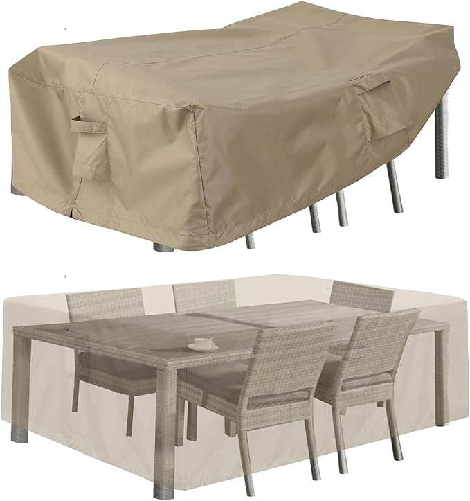 PureFit Patio Furniture Covers, Outdoor Table Furniture Cover Waterproof Rectangle, Patio Sectional Couch Set Cover for Deck, Lawn and Backyard, UV Resistant, 74"L x 47"W x 28"H, Camel