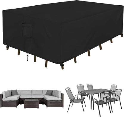 Easy-Going Rectangle Patio Furniture Cover Waterproof Outdoor Dining Table and Chair Cover Anti-UV Outside Sectional Sofa Set Covers (124"L x 71"W x 28"H, Black)