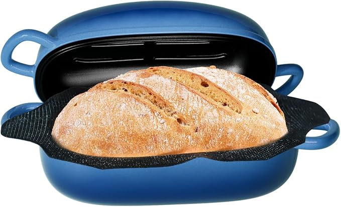 Dutch Oven for Bread Baking - 2.5QT Bread Pans for Homemade Bread with Perforated Non-Stick Silicone Liner Cast Iron Bread Pan Dutch Oven Loaf Pan with Lid and Loop Handles for Homemade Breadmaking