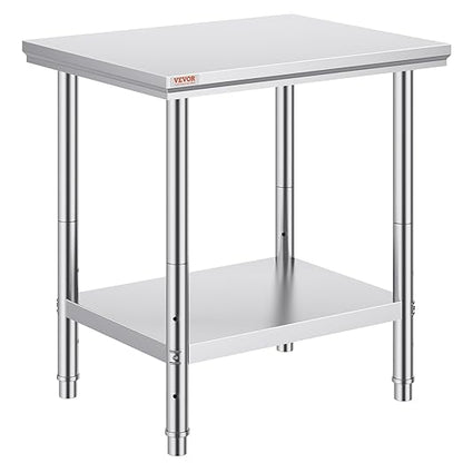 Mophorn Commercial Worktable & Workstation 24 x 30 x 32 Inch Stainless Steel Work Table Heavy Duty Commercial Food Prep Work Table for Home, Kitchen, Restaurant Metal Prep Table with Adjustable Feet