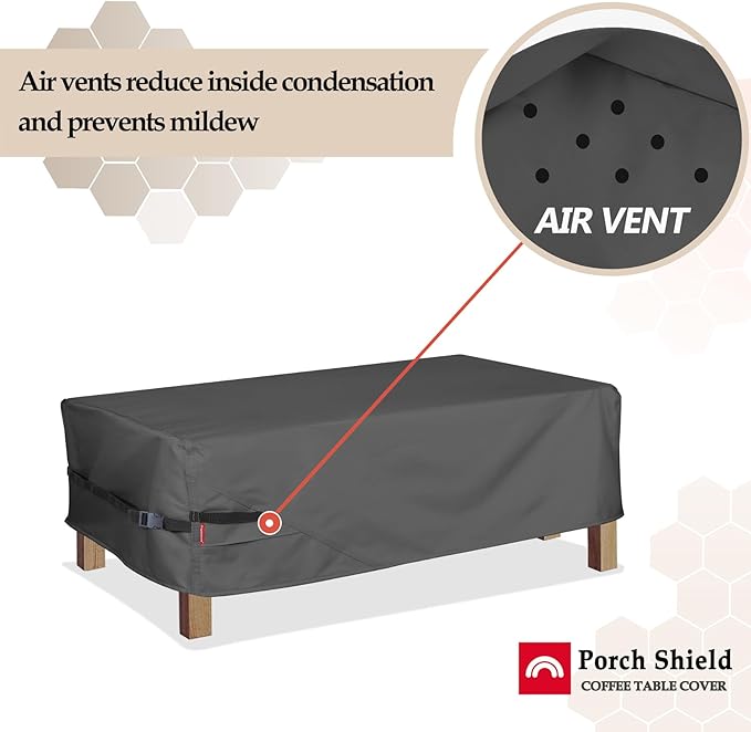 Porch Shield Patio Coffee Table Cover - Waterproof Outdoor Furniture Rectangular Small Table Covers 48 x 26 inch, Black