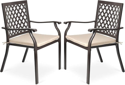 Patio Stackable Dining Chairs Set of 2, Outdoor Metal High Back Chairs Set by Aoodor