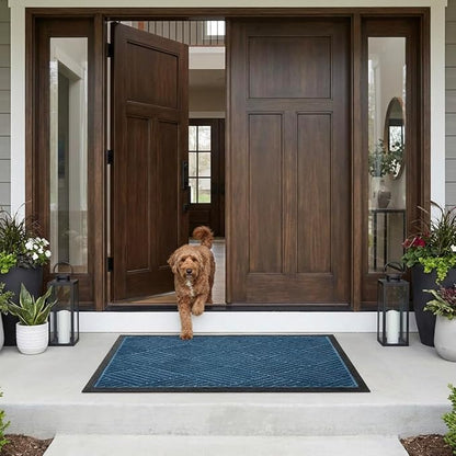 Ecomills Deluxe Diamond Entrance Door Mat, X-Large Heavy Duty Absorbent Rubber Rug, Blue, 3’ X 5’ feet