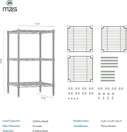 M MZG 750 lbs 3-Shelf Storage Shelves Wire Shelving Unit Standing Metal Rack - Image 3