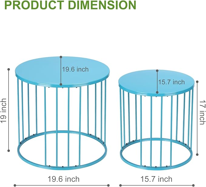 SUNNYPARK Outdoor Side Table Set of 2, Metal Circle Accent End Tables for Balcony Backyard Garden Indoor Living Room, Durable Black Nesting Coffee Tables, 20”+16” Dia