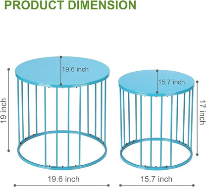 SUNNYPARK Outdoor Side Table Set of 2, Metal Circle Accent End Tables for Balcony Backyard Garden Indoor Living Room, Durable Black Nesting Coffee Tables, 20”+16” Dia