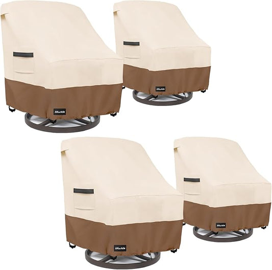 Swivel Patio Chair Cover 4 Pack,600D Waterproof Heavy Duty Outdoor Chair Cover(28 W x 33 D x 36 H inches),Patio Furniture Covers,Outdoor Furniture Covers Waterproof,Beige&Brown