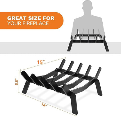Fireplace Grate 14in Heavy Duty, Fireplace Wood holder for Inside Fireplace, Fireplace Log Holder, Small Fire Grate, Fireplace Accessories, Chimney Hearth Indoor, 5 Bars Fire Pit Grate for Outdoor