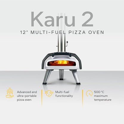 Ooni Karu 2 Multi-Fuel Outdoor Pizza Oven - Wood and Gas Outdoor Pizza Oven with Pizza Stone & Intergrated Thermometer, Pizza Oven Outdoor, Dual Fuel 12 Inch Pizza Maker, Outdoor Cooking Grill