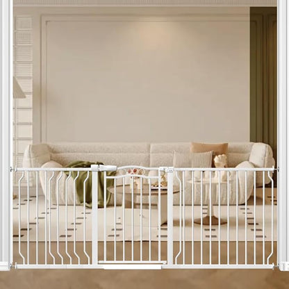 67.3-81.1" Extra Wide Baby Gate for Stairs No Drilling, 30" Tall Auto Close Press Mounted Dog Gates for Doorways, Adjustable Width Walk Through Long Gates for Kids or Pets, White