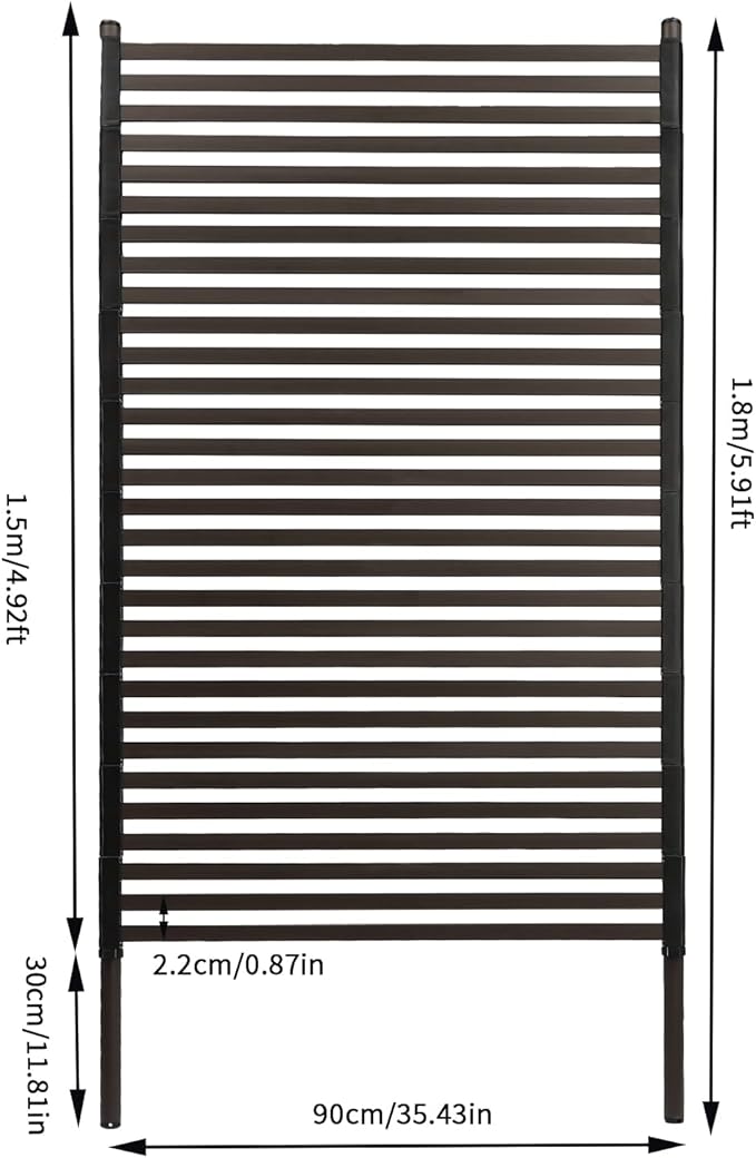Outdoor Privacy Screens Freestanding, 35.5" W x 71" H Metal Slatted Decorative Privacy Screen and Panels with Stand, Brown Backyard Panels for Garden Patio