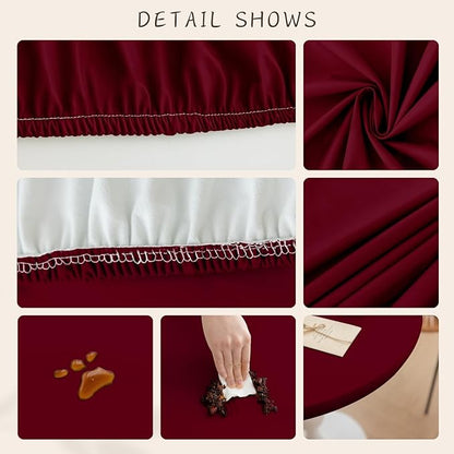 Round Fitted PU Tablecloth with High Elastic Edge 55 Inch Dia Waterproof Oil Proof Table Cloth Anti-Scald Stain-Resistant Wipeable Table Cover for Indoor Outdoor Picnic (Red,55" Dia)