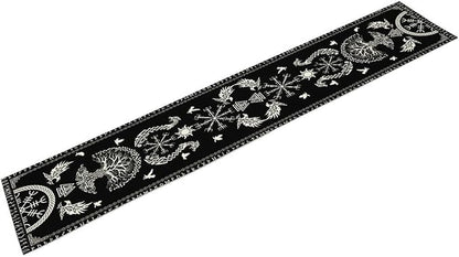 Viking Table Runner, Black Viking Tree of Life Raven Helmet of Awe Table Runner for Kitchen Dining Home Party 13x90in
