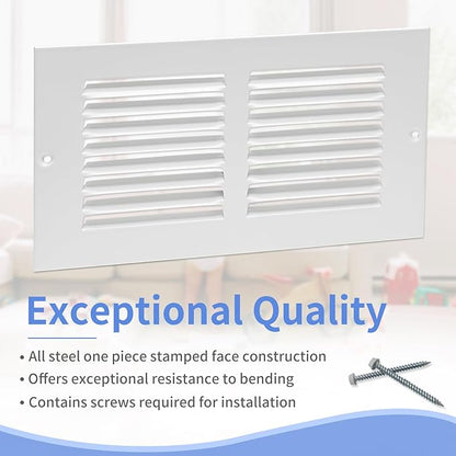 8"W x 4"H [Duct Opening Size] Steel Return Air Grille, Air Return Vent Cover for Ceiling and Sidewall - HVAC Air Vent Covers - [Outer Dimensions: 9.75"W x 5.75"H]