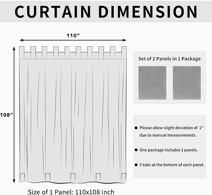 Easy-Going Outdoor Patio Curtains 2 Panels, 110x108 inch, Light Grey | Privacy - Image 6