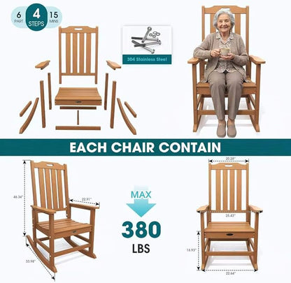 THOEOE Outdoor Rocking Chairs Set of 4, Oversized Patio Rocking Chair | HDPE - Image 7