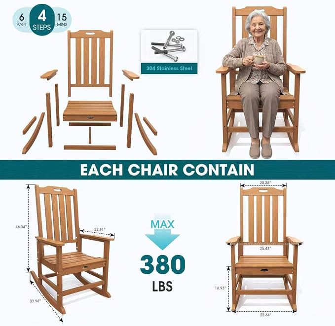 THOEOE Outdoor Rocking Chairs Set of 8, Oversized Patio Rocking Chair | HDPE - Image 7