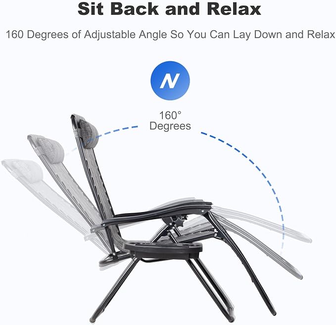 Nazhura Set of 2 Relaxing Recliners Patio Chairs Adjustable Steel Mesh Zero - Image 4