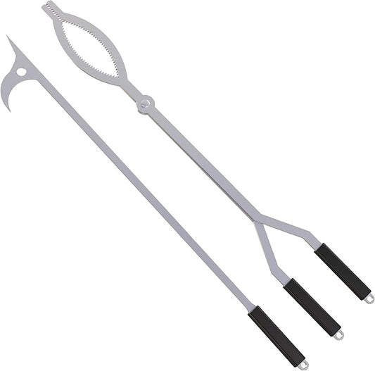 40" Fire Tongs Firewood Grabbers and Fire Poker Set, Stainless Steel Large Log Grabbers for Outdoor Fireset Fire Pit Bonfire Campfire Backyard Deck Indoor Fireplace Tools Set