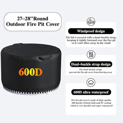 Chinchilla Fire Pit Cover Round for Solo Stove Yukon 27", Waterproof Smokeless Fire Pit Cover, 600D Strong Tear Resistant, Fits for Gas/Table/Bowl Fire pits