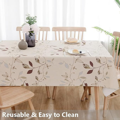 TruDelve Heavy Duty Vinyl Tablecloth Beige Plastic Table Cloth Waterproof Wipeable Oilcloth Plastic Tablecloths for Rectangle Tables (54'' x 108'', Leaves)