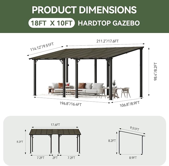 Aoxun 18’x10’ Gazebo with Aluminum Frame & Polycarbonate Panel, Outdoor Patio - Image 5
