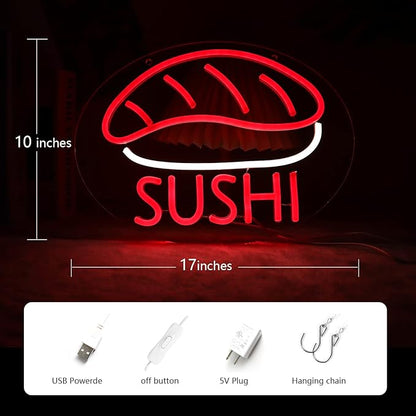 JFLLamp SUSHI Neon Signs for Wall Decor Neon Lights for Business Led Signs Suitable for Japanese Restaurant Convenience Stores Supermarkets Office Bar Pub 5V Power Adapter 17.3*10.2 Inch(Red + White)