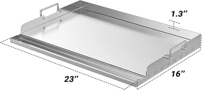 Skyflame Universal Stainless Steel Griddle Plate with Even Heating Bracing for BBQ Charcoal/Gas Grills, 23" x 16" Rectangular Hibachi Flat Top Griddle for Indoor/Outdoor Cooking