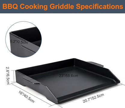Criditpid Universal Large Cast Iron Cooking Griddle with Extra High Sidewalls for Gas Grills, Charcoal, 20 Inch Blackstone Griddle Pan Griddle Flat Top Grill Plate for 4 Burner Range Oven, 23" x 16"