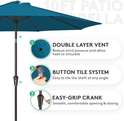 JEAREY 10 ft Outdoor Patio Umbrella w/Tilt and Crank, Lake Blue | 8 Sturdy Ribs - Image 2