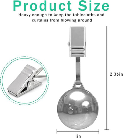 10 Pack Heavy Tablecloth Weights, Stainless Steel Balls with Metal Clips, Curtain Weights for Outdoor, Table Cover Weights for Decoration, Outdoor Picnic, Garden Flag, Family Dinner