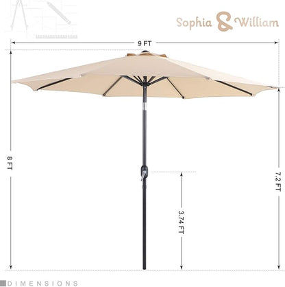 Sophia & William 5 Pieces Patio Dining Set with 9 ft Beige Patio Umbrella, Outdoor PE Rattan Chairs and Square Metal Table Set with Cushions and 1.57" Umbrella Hole for Backyard Porch Poolside