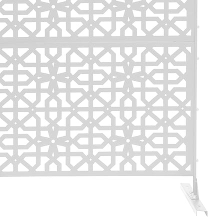 75" H×35" W Decorative Outdoor Privacy Screen with Stand, Outdoor Decor Privacy Fence Screen Metal Fence Panels, Free Standing Metal Divider for Patio Lawn Deck (White-Knot)