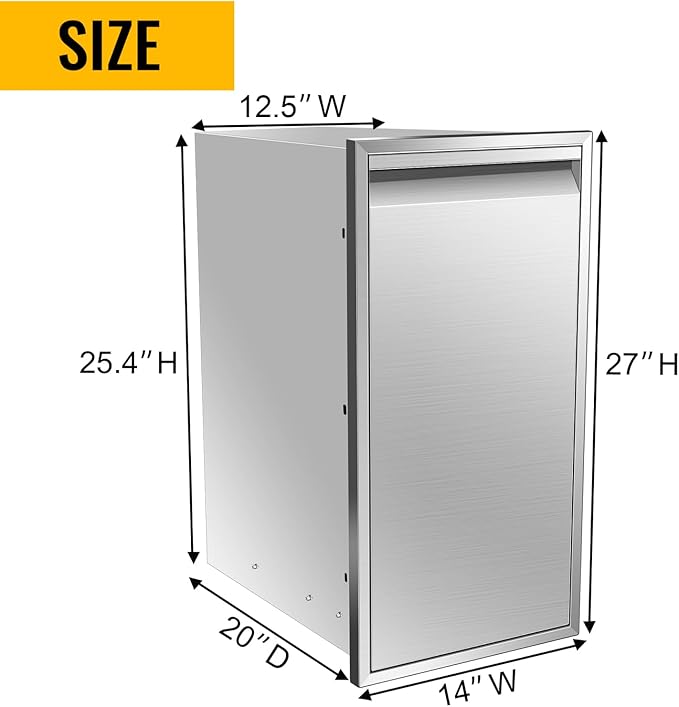 Pull Out Trash Drawer, Lower Sliding Rails Stainless Steel Roll Out Trash Bin Pull Out Tray With Handle For Outdoor Kitchen BBQ Island Grill Station,Trash Drawer