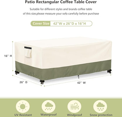 Outdoor Coffee Table Cover 42 W x 26 D x 16 H Inches,600D Heavy Duty Waterproof Outdoor Table Cover,Patio Rectangle Table Covers,Beige