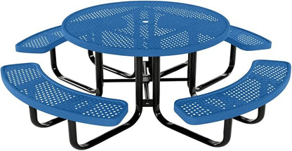 COATEDOUTDOORFURNITURE Heavy-Duty Portable Outdoor Kids Table with Umbrella Hole, Punched Steel Kids Picnic Table, Commercial-Grade, Made in America (46 in, Round, Childrens, Textured Light Blue)