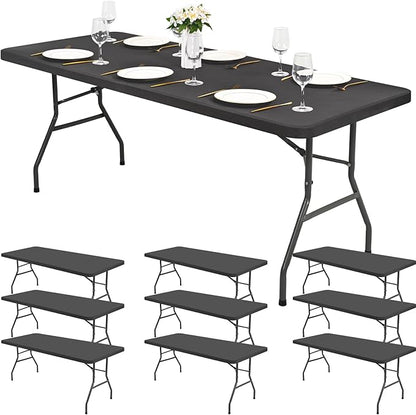 10 Pack Stretch Fabric Table Top Cap Cover, Gray Table Covers fits 8Ft Tables, Washable Elastic Universal Rectangle Tablecloth Protector for Indoor Outdoor Party Picnic Wedding (30" W x 96" L)
